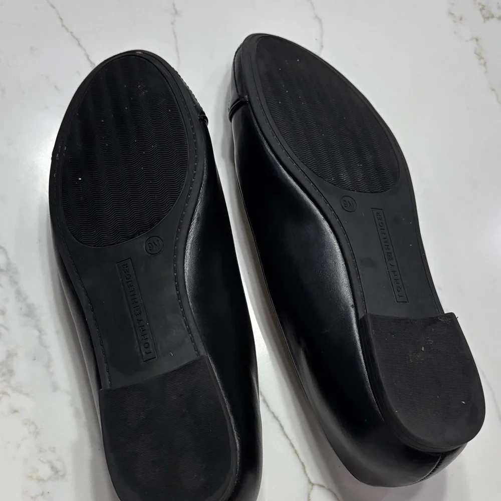 Tommy Hilfiger Black Leather Flats with Logo